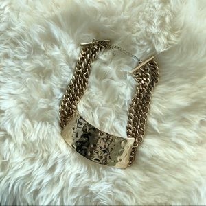 Gold Choker with Hammered Plate and Chain Detail